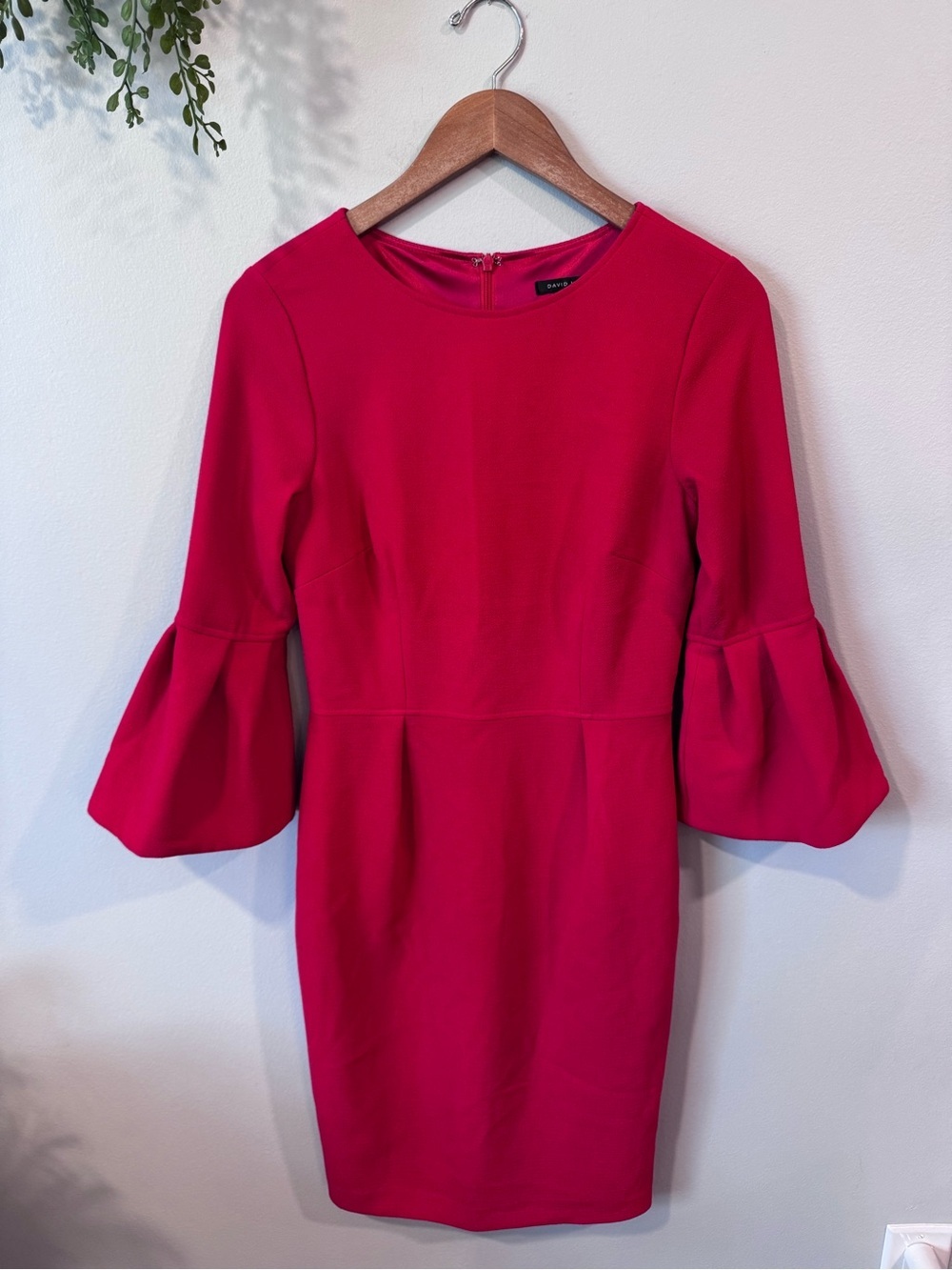 David Meister Fuchsia Bell-Sleeve Midi Sheath Dress